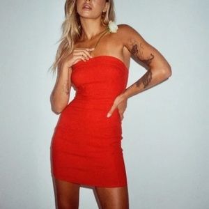 Motel Rocks Siria Bandeau Dress in Tailoring Red XS Petite